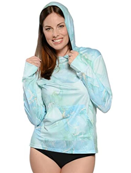 INGEAR Long Sleeve Loose Rash Guard with Hood Sun Shirt Women Beach Coverup UV Sun Protection Shirt Quick Dry Hoodie