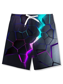 uideazone Boys Teens Swim Trunks Quick Dry Waterproof Surfing Board Shorts Drawstring Elastic Waist with Mesh Lining 5-14T