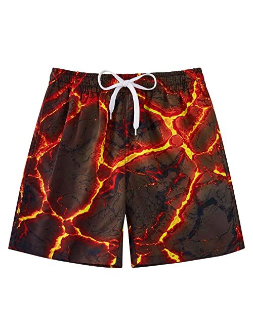 uideazone Boys Teens Swim Trunks Quick Dry Waterproof Surfing Board Shorts Drawstring Elastic Waist with Mesh Lining 5-14T