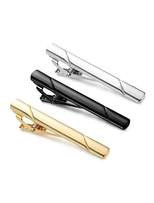 Roctee Tie Clips for Men, 3 Pack Classic Tie Clip Silver Gold Black Necktie Tie Bar Pinch Clips Suitable for Wedding Anniversary Business and Daily Life