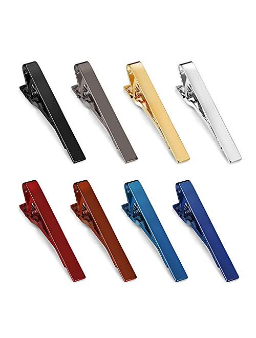 YADOCA 8 Pcs Tie Clips Set for Men Tie Bar Clip Set Wedding Business Professional Fashion Assorted Designs Regular Skinny Necktie Clip with Gift Box