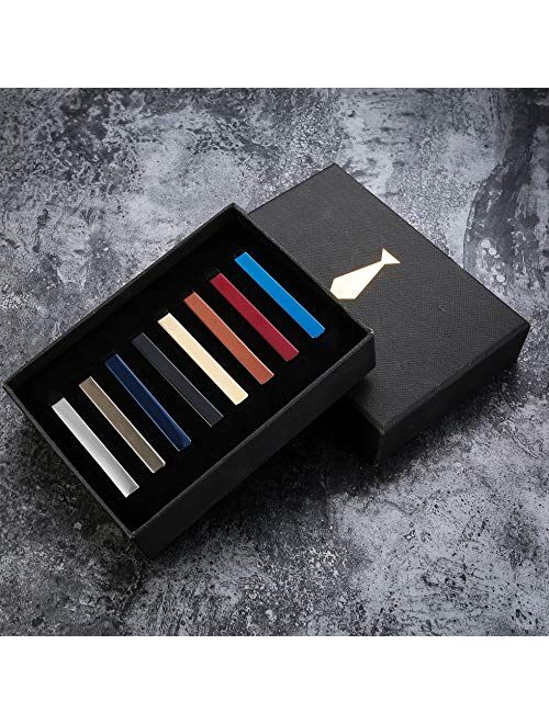 YADOCA 8 Pcs Tie Clips Set for Men Tie Bar Clip Set Wedding Business Professional Fashion Assorted Designs Regular Skinny Necktie Clip with Gift Box