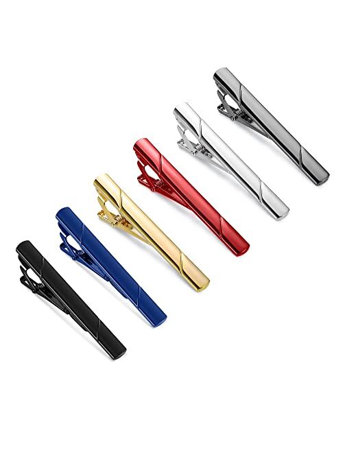 CASSIECA 6 Pcs Tie Clips for Men Classic Tie Bar Set for Regular Ties Necktie Wedding Business Clips with Gift Box