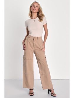 Trendy Pursuit Tan High-Rise Straight Leg Cargo Pants