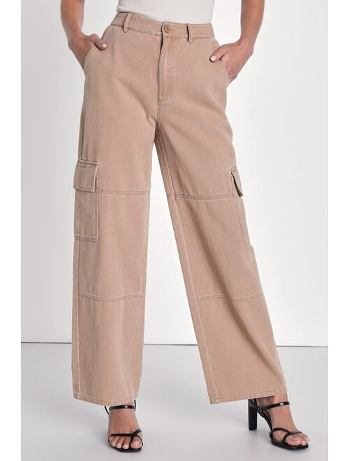 Lulus Trendy Pursuit Tan High-Rise Straight Leg Cargo Pants