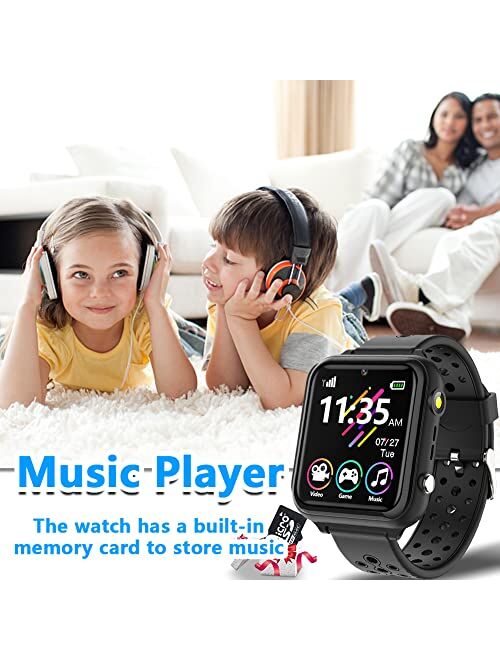 OVV Waterproof Kids Smart Watch for Boys Girls Ages 4-12 with 16 Games Video Camera Music Player Call 12/24 Hr Clock Flashlight Calculator HD Touch Screen Children Learni