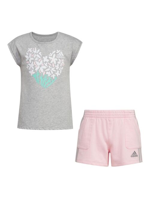 ADIDAS Little Girls Short Sleeve T-shirt and French Terry Shorts Set, 2 Piece Set