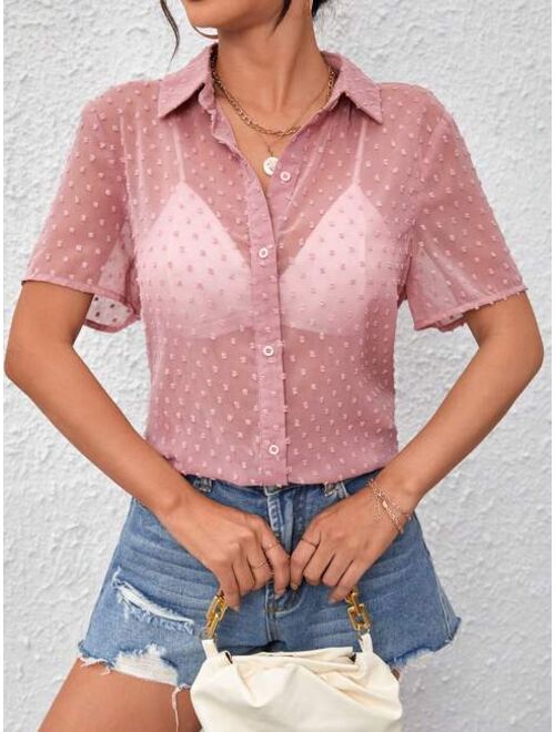 SHEIN Unity Swiss Dot Chiffon Shirt Without Tube Top