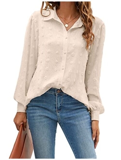 Womens Button Down Shirts White Long Sleeve Collared Business Casual Tops Work Blouses