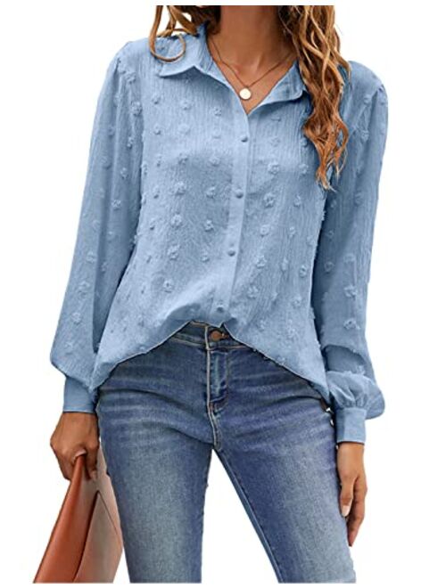 Blooming Jelly Womens Button Down Shirts White Long Sleeve Collared Business Casual Tops Work Blouses