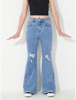 Girls Ripped Flare Leg Jeans