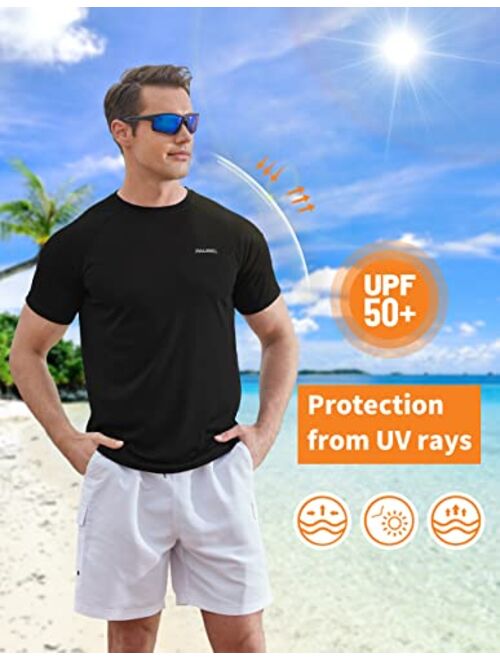 Pausel Men's Rash Guard Swim Shirts Short Sleeve UV Sun Protection Quick Dry UPF 50+ Workout Fishing Beach T-Shirt