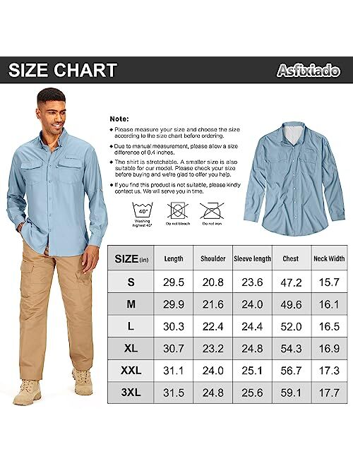 Asfixiado Mens Long Sleeve Fishing Shirts UV Protection UPF 50 + Outdoor Quick Dry Lightweight Cooling Hiking Shirt