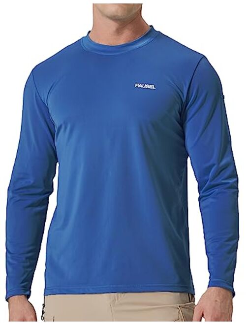 Pausel Men's Light Weight Long Sleeve Swim Shirts Quick Dry Rash Guard UPF 50+ Sun Protection Fishing Hiking Beach MTB Shirt