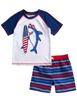 Quad Seven Baby Boys' Rash Guard Set - 2 Piece Bathing Suit Trunks and Rash Guard Swim Shirt (2T-7)