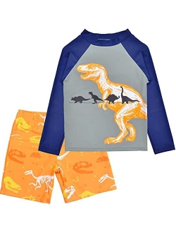 Sylfairy Boys Two Piece Rash Guard Swimsuits Kids Long Sleeve Sunsuit Swimwear Sets Bathing Suit