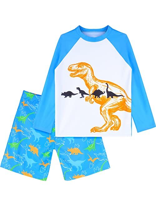 Sylfairy Boys Two Piece Rash Guard Swimsuits Kids Long Sleeve Sunsuit Swimwear Sets Bathing Suit