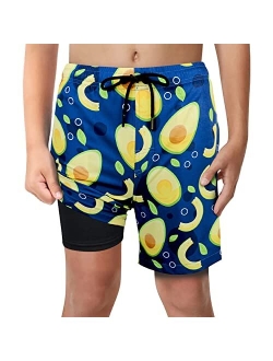 LUCOWEE Boys Swim Trunks with Boxer Brief Liner Compression Anti Chafe Swimming Shorts Stretchy UPF Quick Dry Swimsuit