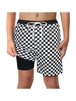 LUCOWEE Boys Swim Trunks with Boxer Brief Liner Compression Anti Chafe Swimming Shorts Stretchy UPF Quick Dry Swimsuit