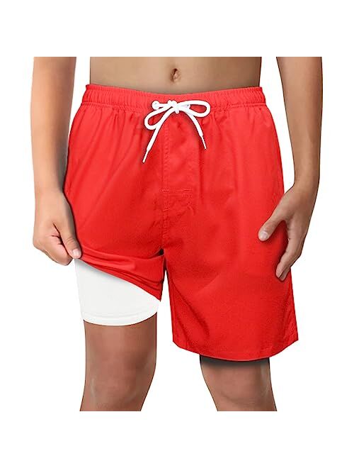 LUCOWEE Boys Swim Trunks with Boxer Brief Liner Compression Anti Chafe Swimming Shorts Stretchy UPF Quick Dry Swimsuit