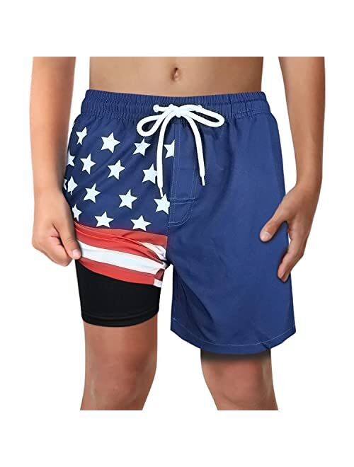 LUCOWEE Boys Swim Trunks with Boxer Brief Liner Compression Anti Chafe Swimming Shorts Stretchy UPF Quick Dry Swimsuit