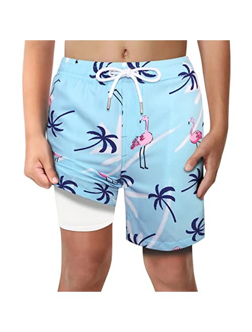 LUCOWEE Boys Swim Trunks with Boxer Brief Liner Compression Anti Chafe Swimming Shorts Stretchy UPF Quick Dry Swimsuit