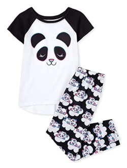 Girls' Single Short Sleeve Top and Pants 2 Piece Pajama Sets