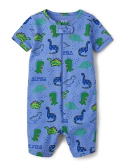 Baby Boys' and Toddler Short Sleeve 100% Cotton Zip-Front One Piece Pajama