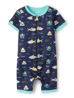 Baby Boys' and Toddler Short Sleeve 100% Cotton Zip-Front One Piece Pajama