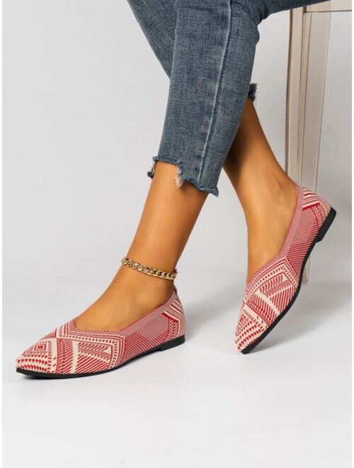 Striped Pattern Point Toe Ballet Flats