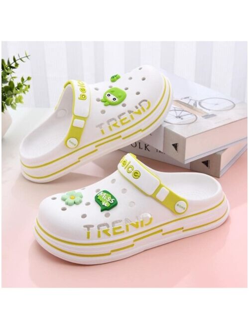 Shein Women Non-slip Hollow Out Letter Decor Clogs, Fashionable Outdoor EVA Vented Clogs