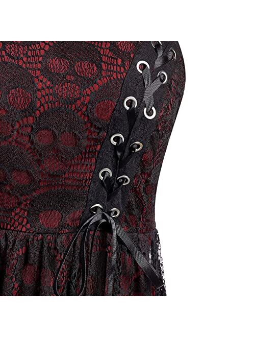 Yevin Gothic Clothes Punk Halloween Lace Skeleton Net Sleeveless Strap Drawstring Goth Clothes for Women and GirlWinered