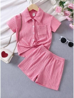 Toddler Girls Pocket Patched Shirt & Shorts