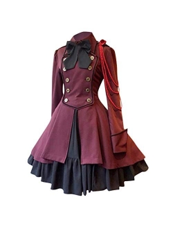 Shopessa Womens Lolita Gothic Dress with Vintage Bow Ruffle Steampunk Dress Long Sleeve Short Renaissance Dress Cosplay