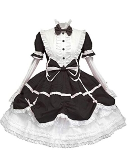 Jeufoin Womens Classic Black Gothic Lolita Dress Detachable Sleeve Multi Layered Halloween Cosplay Costume with Bowknots