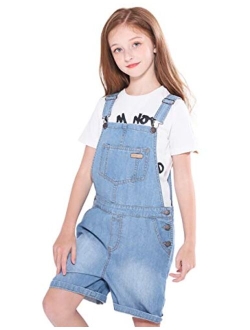 SOLOCOTE GirlVintage Wash Denim Pinafore with Adjustable Straps Jumpsuit Suspender Shortall Bib Pocket 5-14Y