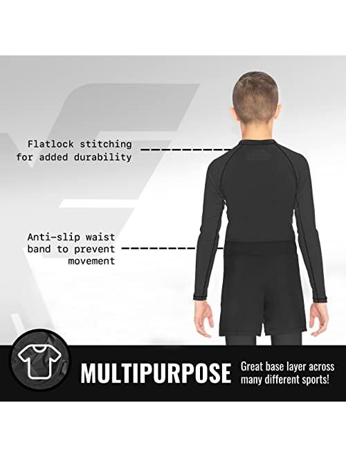 Elite Sports Rash Guards for Boys and Girls, Full Sleeve Compression BJJ Kids and Youth Rash Guard