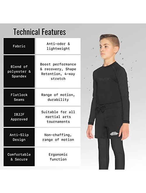 Elite Sports Rash Guards for Boys and Girls, Full Sleeve Compression BJJ Kids and Youth Rash Guard