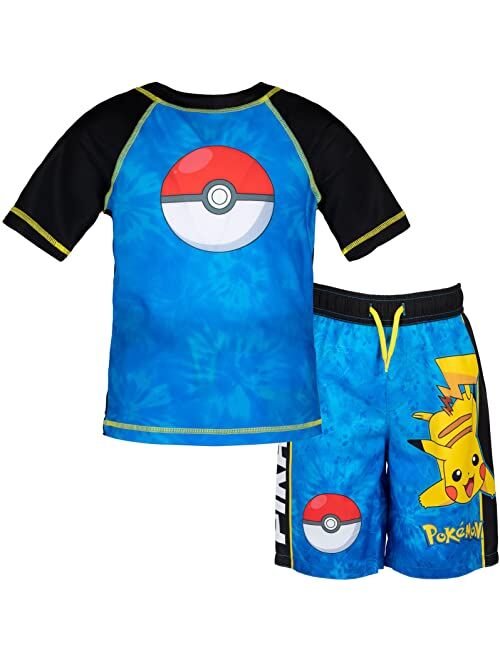 Pokemon Bulbasaur Charmander Squirtle Pikachu Pullover Rash Guard and Swim Trunks Outfit Set Toddler to Big Kid