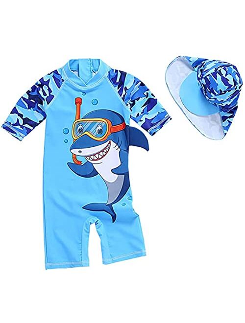 Best for All Baby Boys Kids Swimsuit Toddlers One Piece Zipper Bathing Suit Swimwear with Hat Rash Guard Surfing Suit