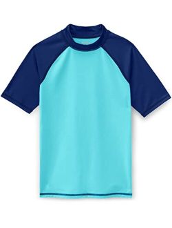 TSLA UPF 50+ Youth Kids Rash Guard Short Sleeve, UV/SPF Surf Swim Shirt, Aqua Water Swimsuit Top