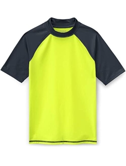 TSLA UPF 50+ Youth Kids Rash Guard Short Sleeve, UV/SPF Surf Swim Shirt, Aqua Water Swimsuit Top