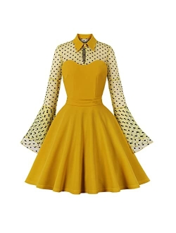 Iwemek Women's Vintage Polka Dot 1950s Audrey Retro Rockabilly Prom Dress 50's 60's A-Line Cocktail Party Swing Dress