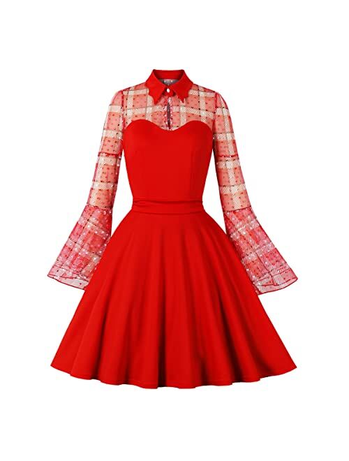 Iwemek Women's Vintage Polka Dot 1950s Audrey Retro Rockabilly Prom Dress 50's 60's A-Line Cocktail Party Swing Dress