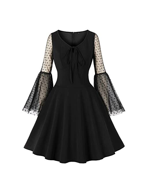 Iwemek Women's Vintage Polka Dot 1950s Audrey Retro Rockabilly Prom Dress 50's 60's A-Line Cocktail Party Swing Dress