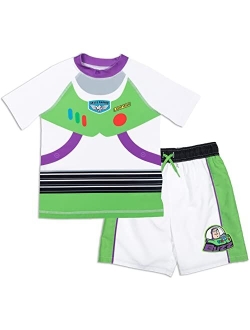 Pixar Toy Story Alien Rex Slinky Dog Woody Baby Pullover Rash Guard and Swim Trunks Outfit Set Infant to Little Kid