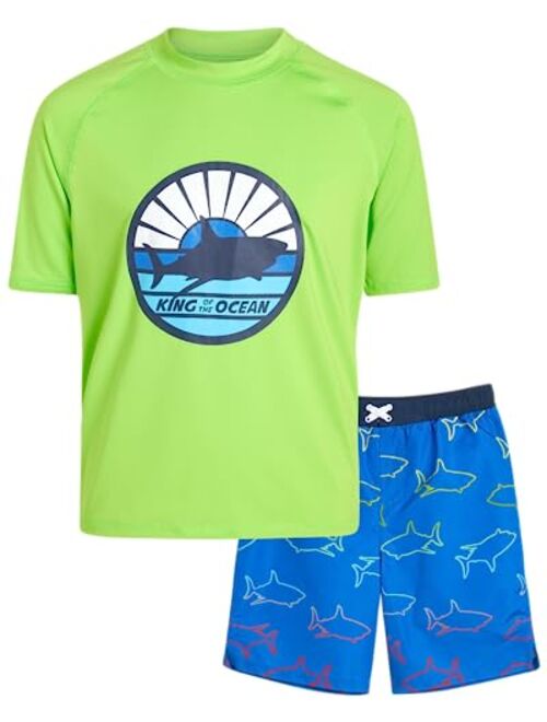 iXtreme Boys' Rash Guard Set - 2 Piece UPF 50+ Quick Dry Swim Shirt and Bathing Suit (12M-18)