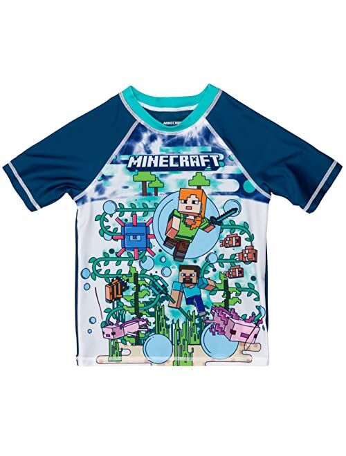 Minecraft Zombie Creeper Alex Steve Rash Guard and Swim Trunks Outfit Set Little Kid to Big Kid