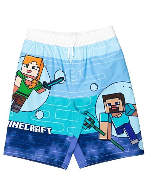 Minecraft Zombie Creeper Alex Steve Rash Guard and Swim Trunks Outfit Set Little Kid to Big Kid