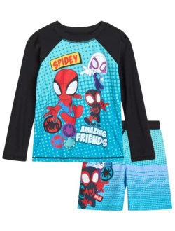 Avengers Boys Rash Guard Set Spider-Man and Captain America Kids UPF 50  Swim Shirt and Trunks for Boys (3T-12)